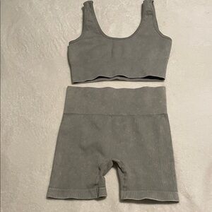Gray Ribbed Sports Bra and Shorts Set